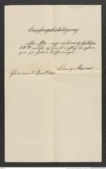 Nachlass Franz Steindachner, Empfangsbestätigung von Ludwig Marno an Franz Steindachner (02.04.1881), Inv.Nr. 329.02, Seite 1
